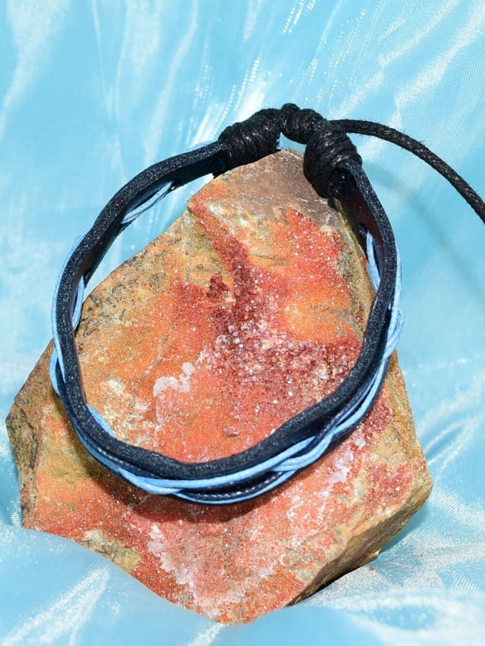 Malik Punch Weave Hemp Leather Bracelet Black Blue Womens Gift Packaged - Thumbnail 2