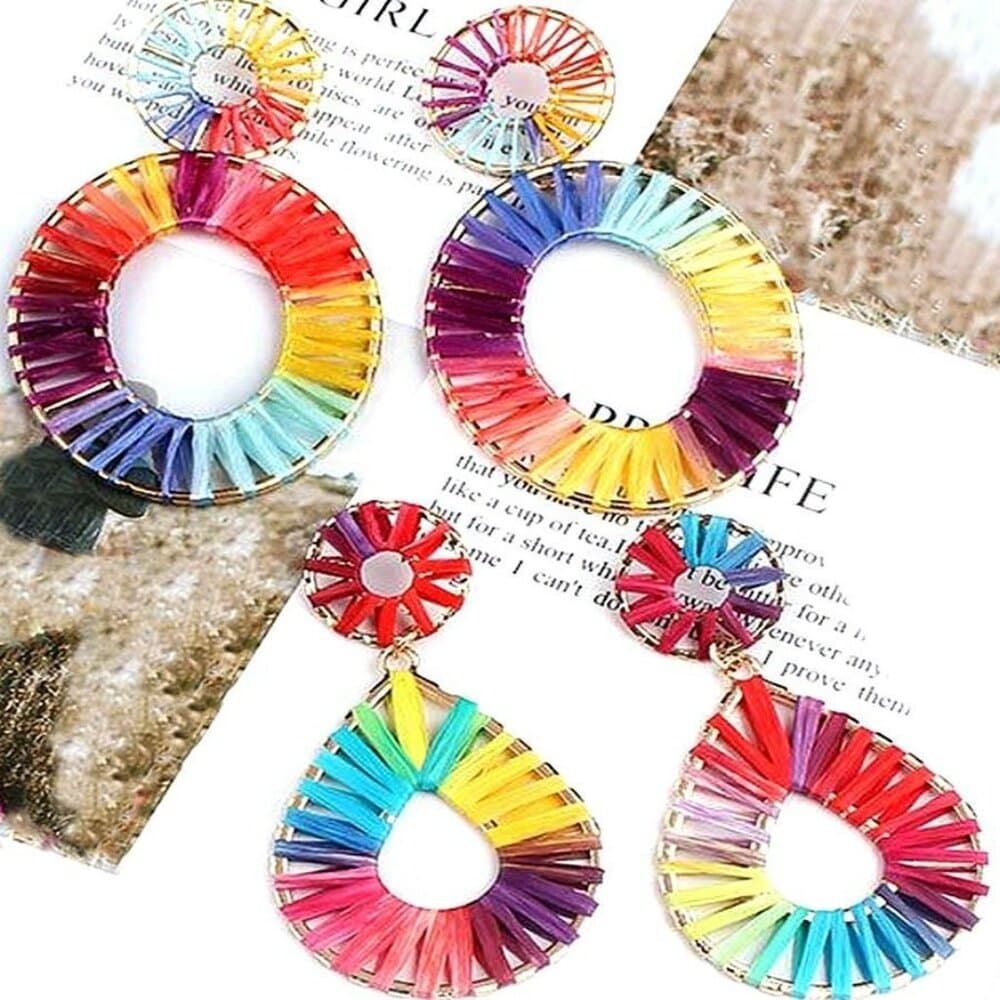 Lyanna Colorful Bohemian Cotton Weaved Earrings Teardrop Shaped Gift Packaged - Thumbnail 2