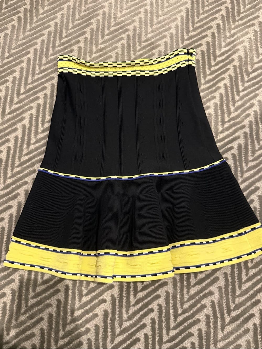 Sandro Black Mini Skirt with Yellow Trim - Thumbnail 3