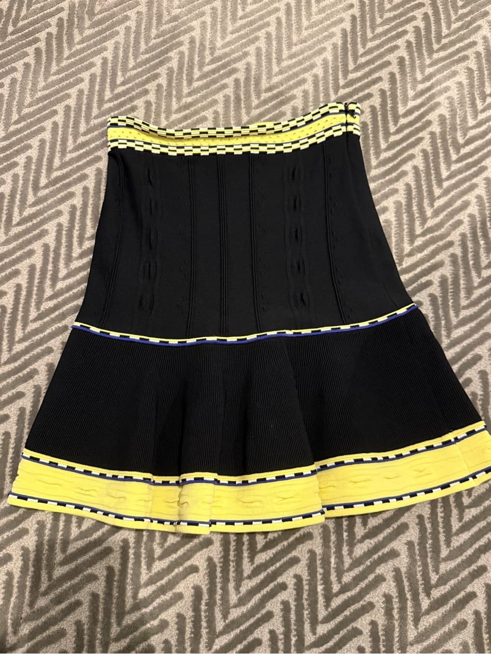 Sandro Black Mini Skirt with Yellow Trim - Thumbnail 2