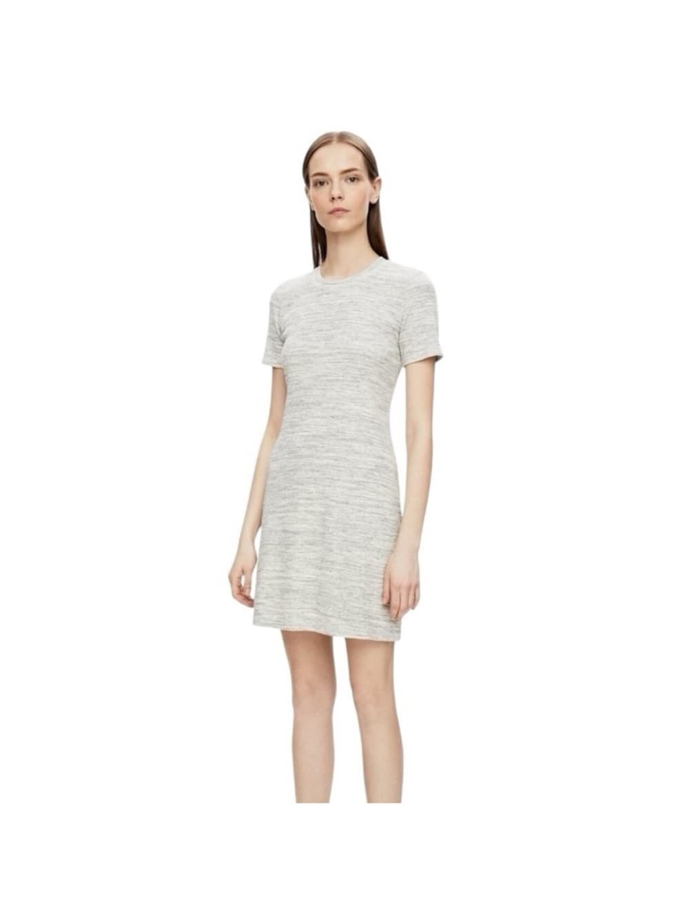 Theory Heathered Light Gray Short Sleeve Shift Dress - Thumbnail 6