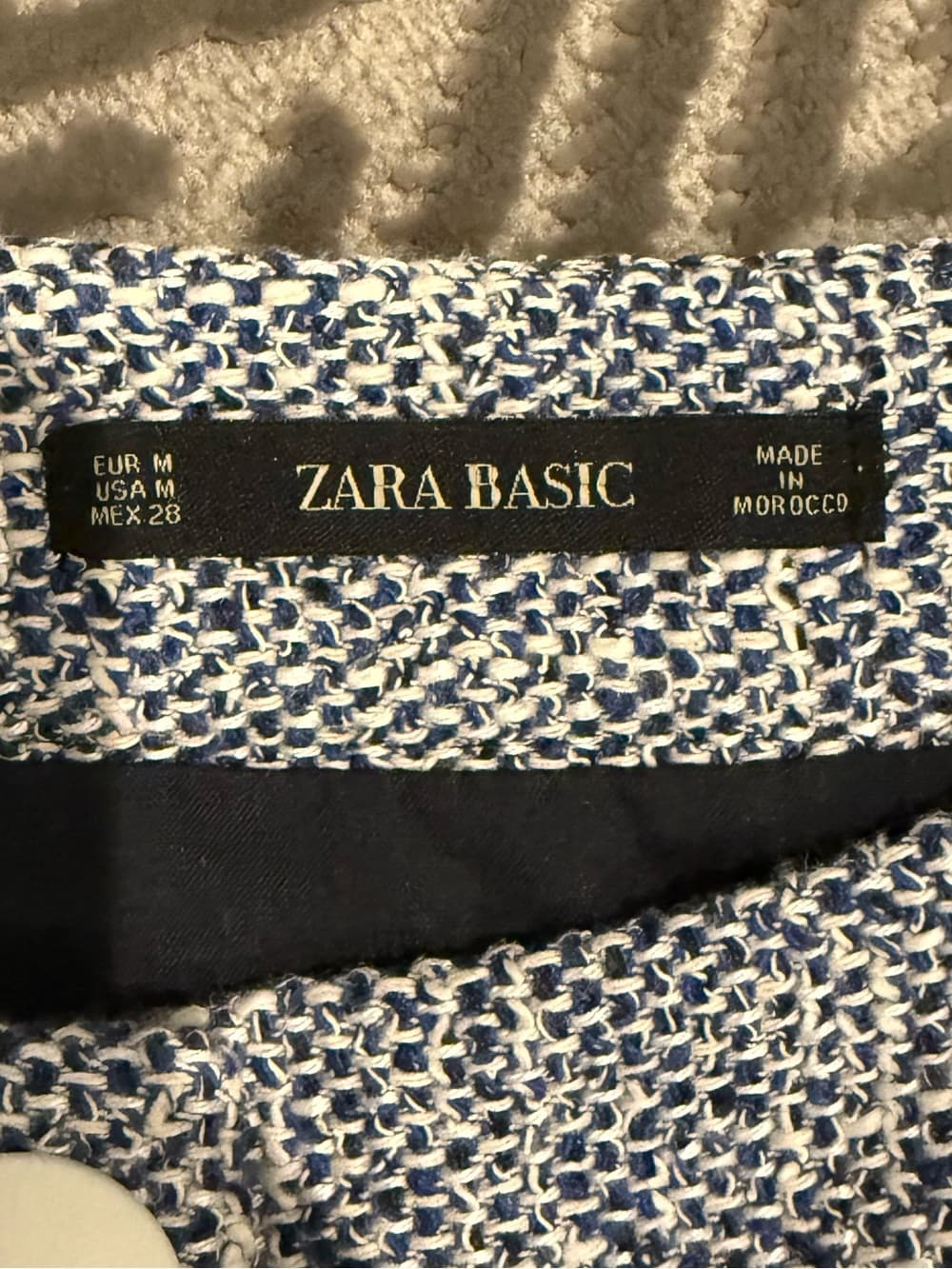 Zara Blue and White Tweed Skirt with Fringe Detail - Thumbnail 5