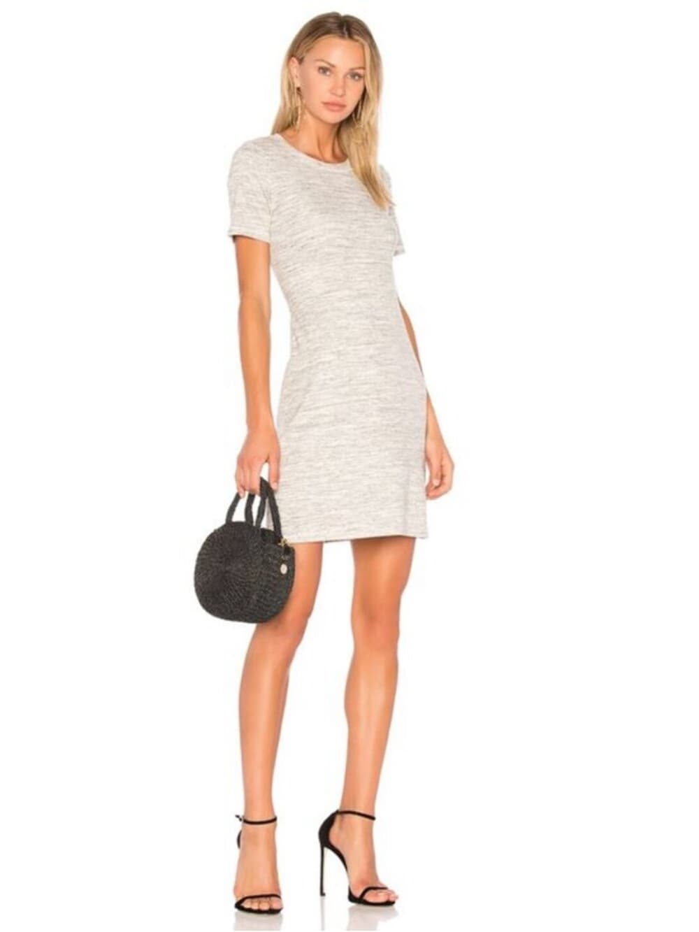 Theory Heathered Light Gray Short Sleeve Shift Dress - Thumbnail 7