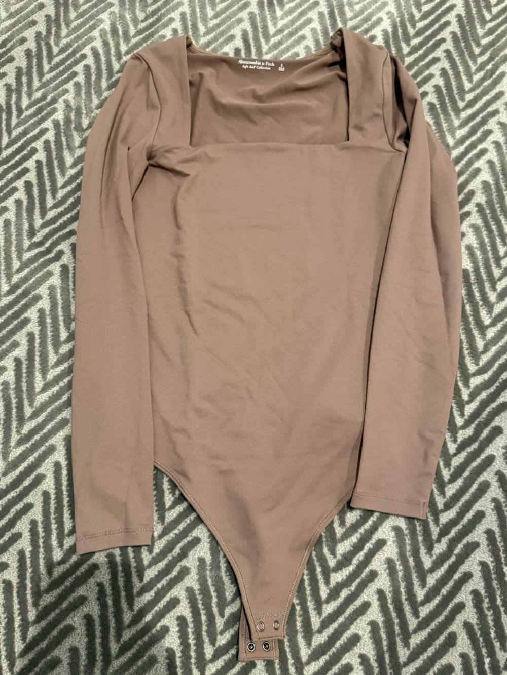 Abercrombie & Fitch Taupe Square-Neck Long Sleeve Bodysuit - Thumbnail 2