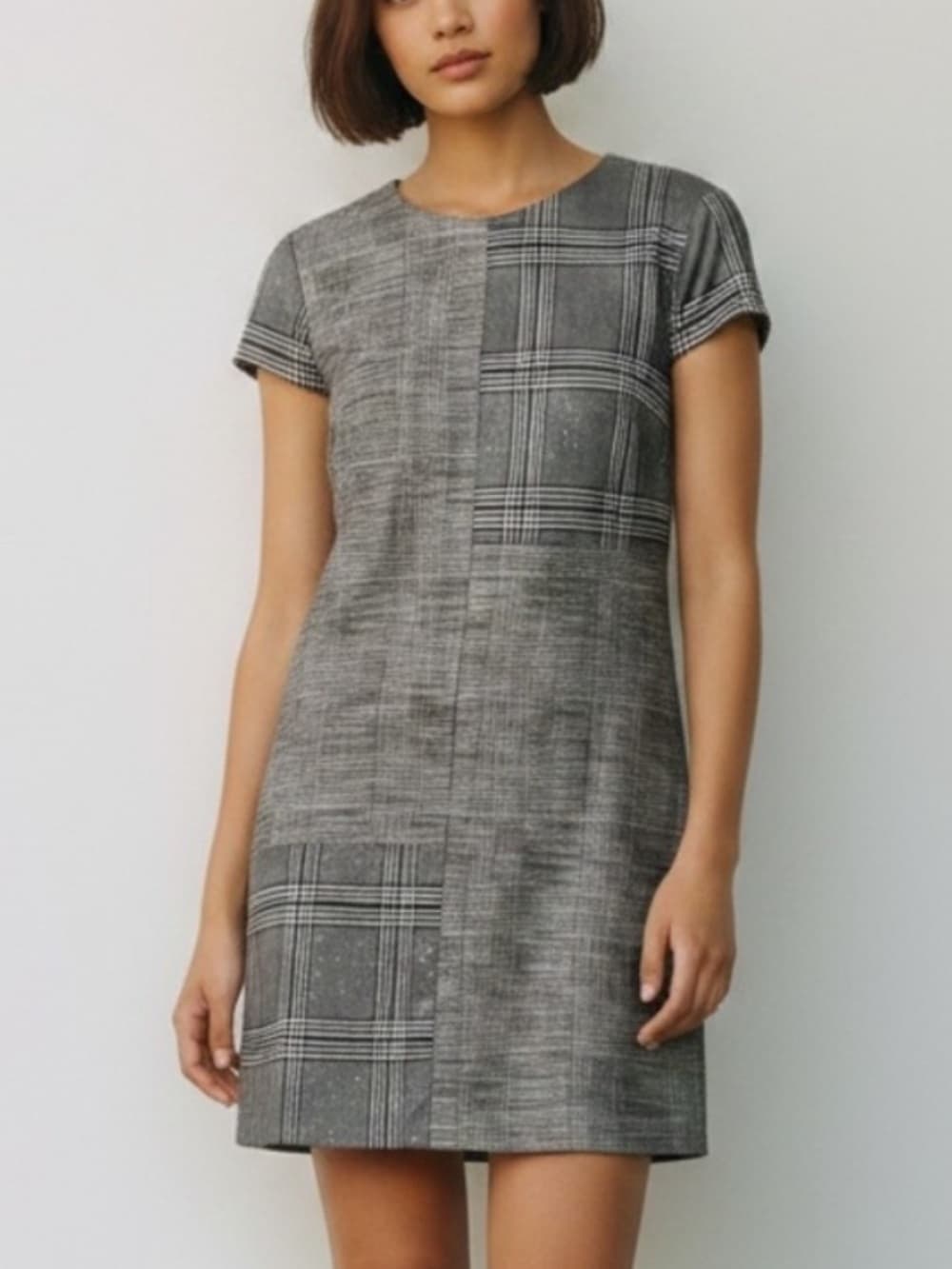 Alice + Olivia Gray Plaid Patchwork Mini Dress - Thumbnail 3