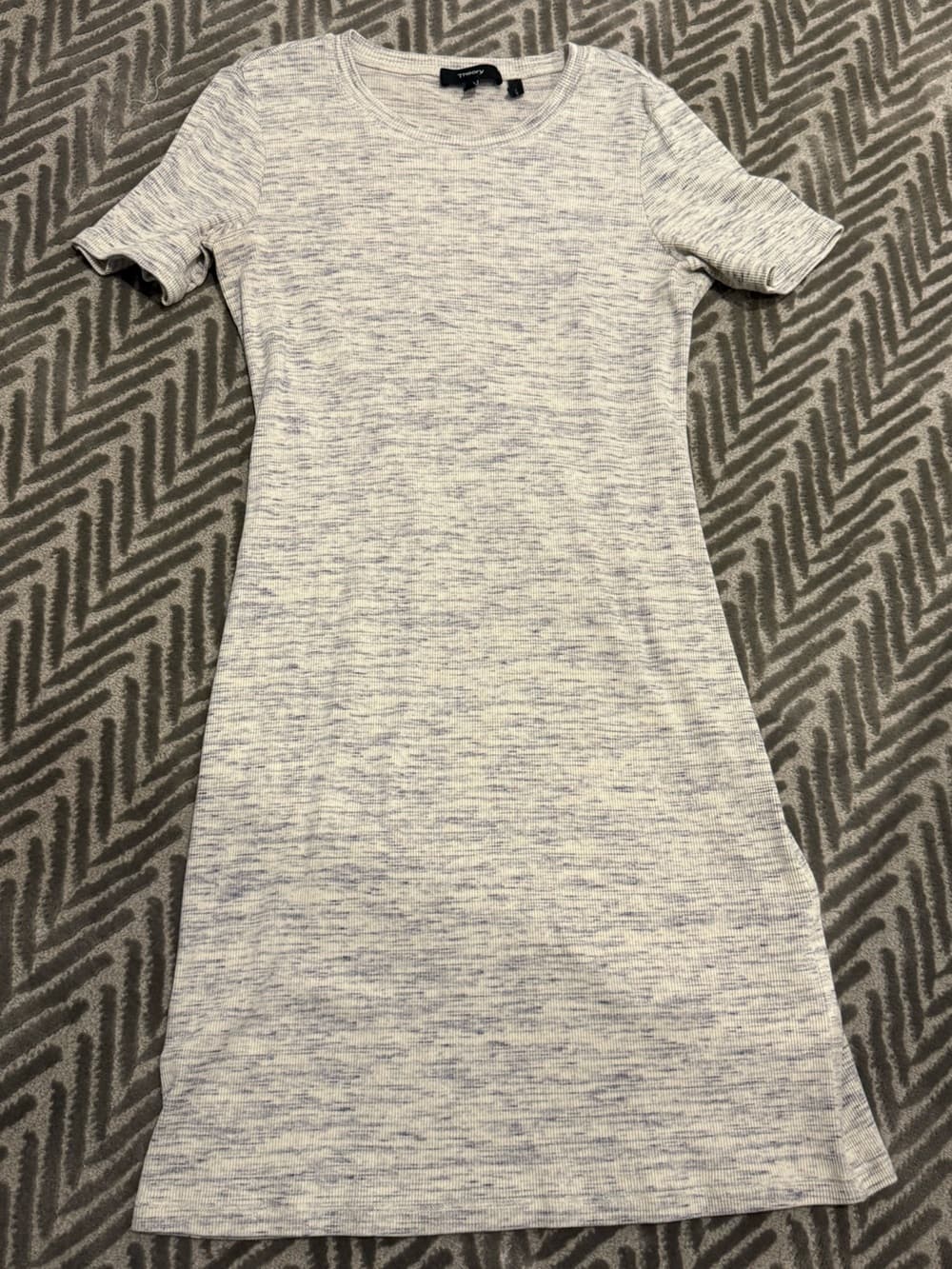 Theory Heathered Light Gray Short Sleeve Shift Dress - Thumbnail 8