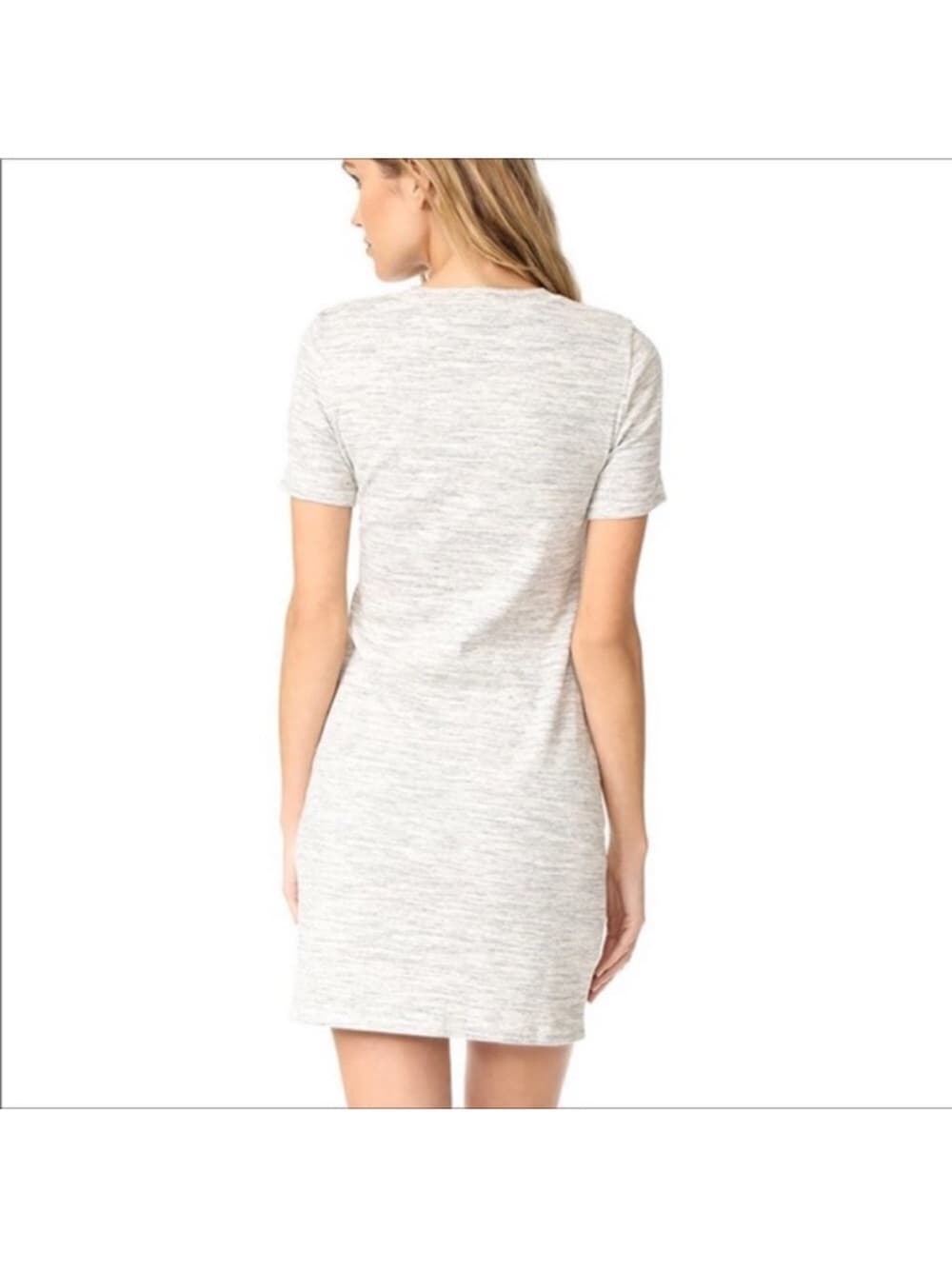 Theory Heathered Light Gray Short Sleeve Shift Dress - Thumbnail 3