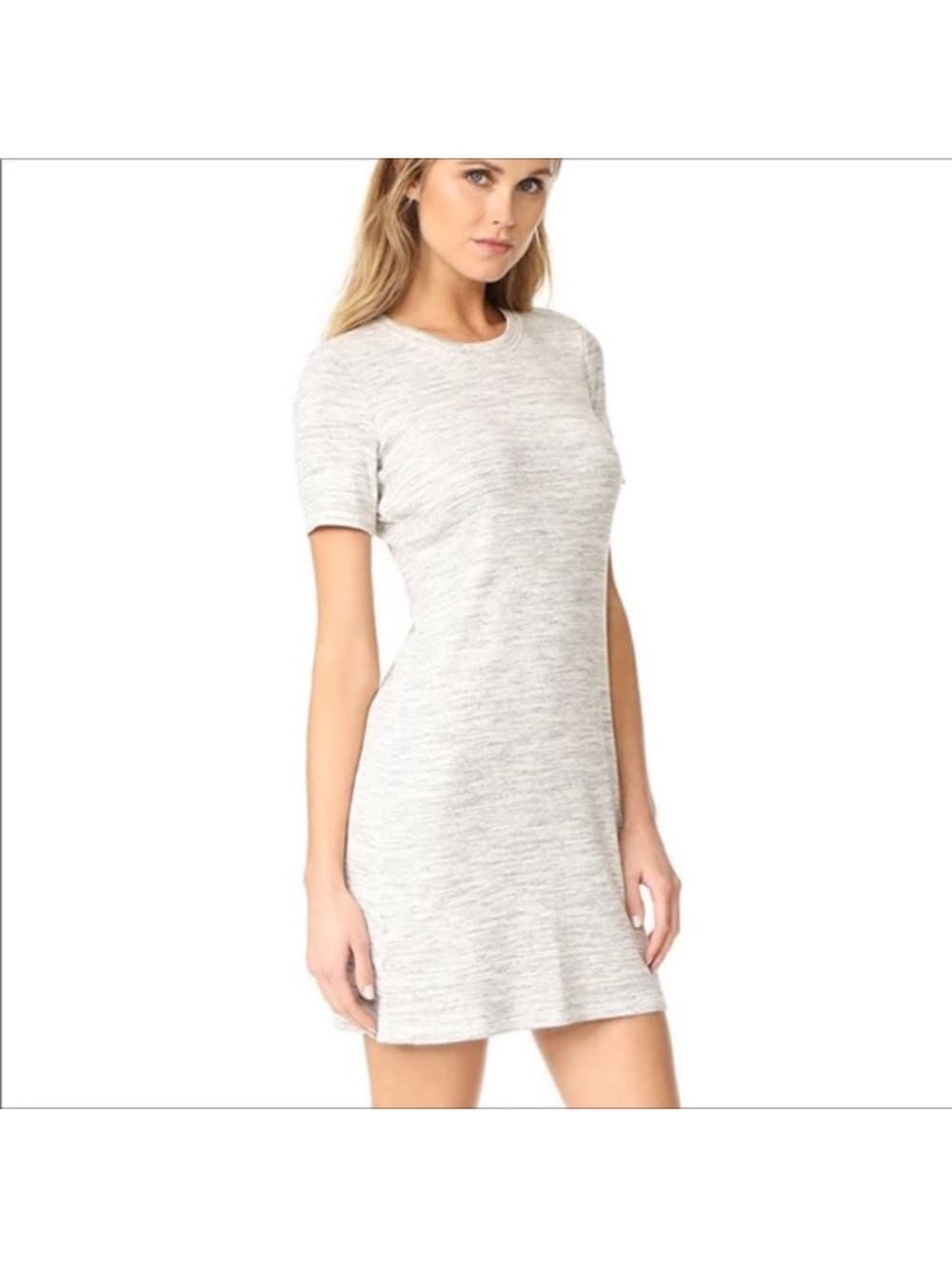 Theory Heathered Light Gray Short Sleeve Shift Dress - Thumbnail 4