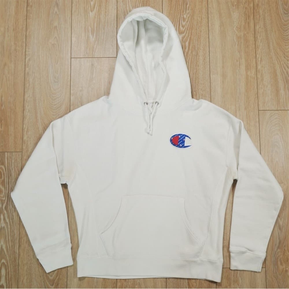 Champion Reverse Weave Big C Patch Logo White Pullover Hoodie Men's Size S - Thumbnail 6