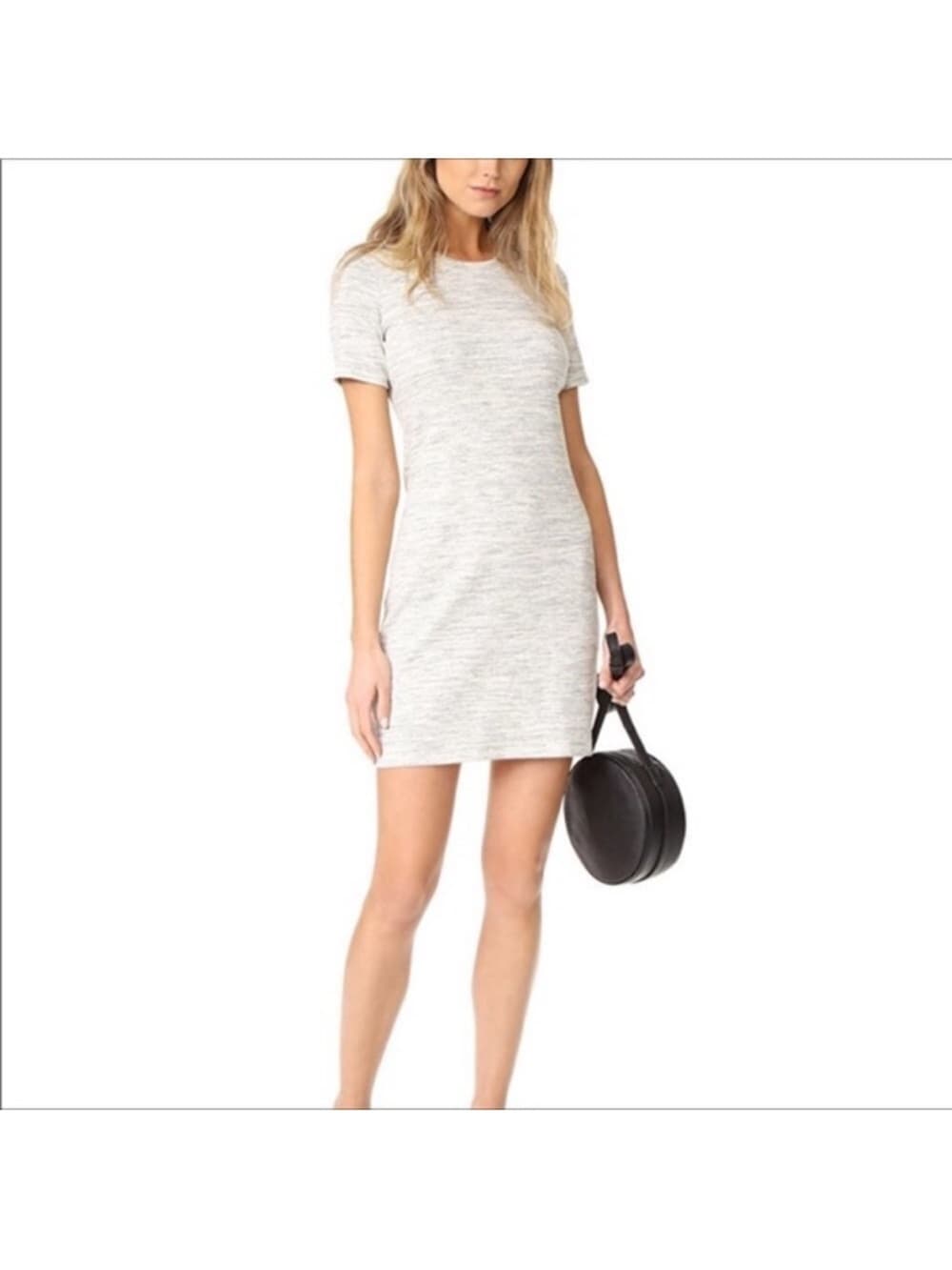 Theory Heathered Light Gray Short Sleeve Shift Dress - Thumbnail 2