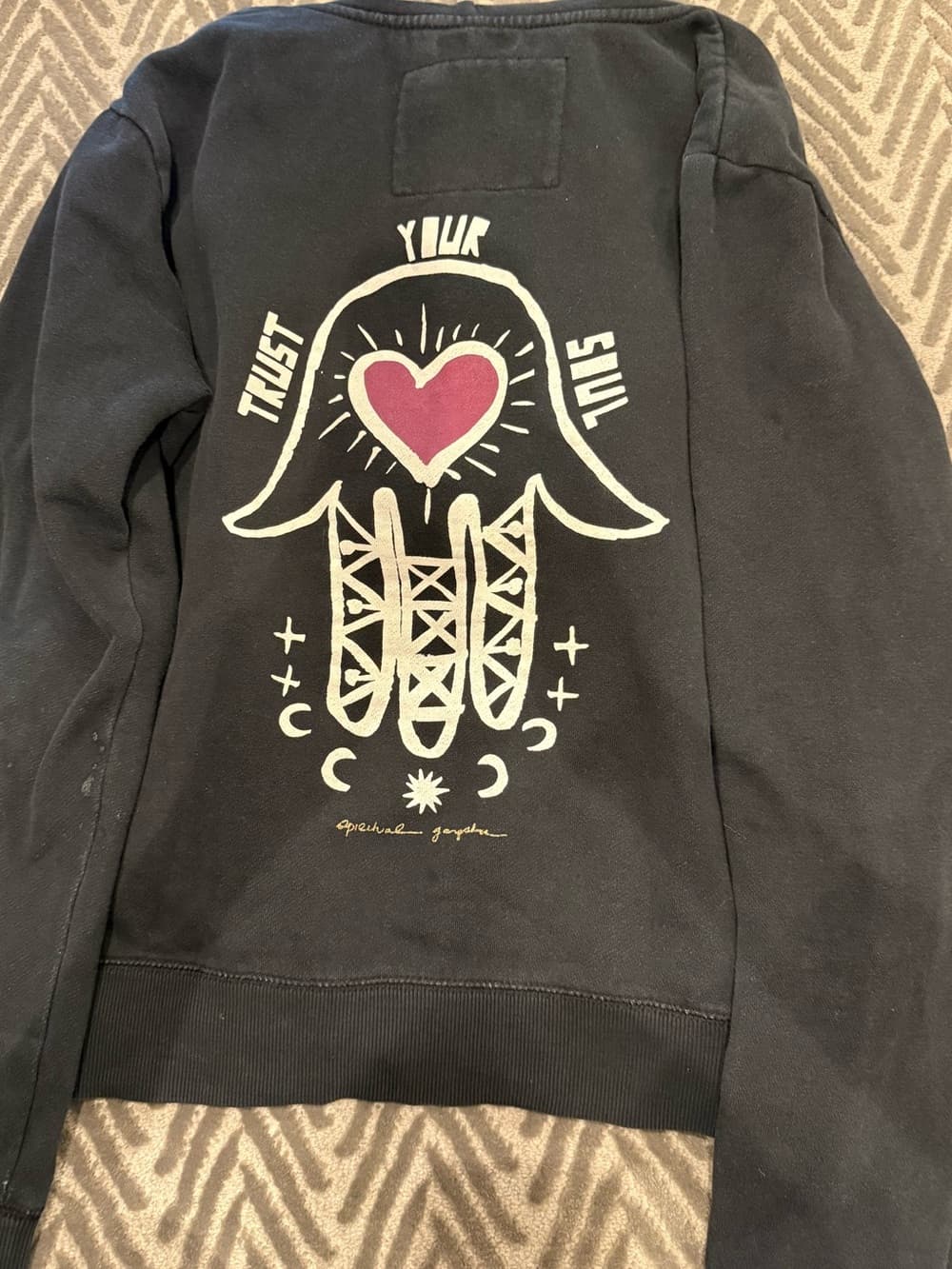 Spiritual Gangster Black Crewneck Sweatshirt with Gold Heart Logo - Thumbnail 6