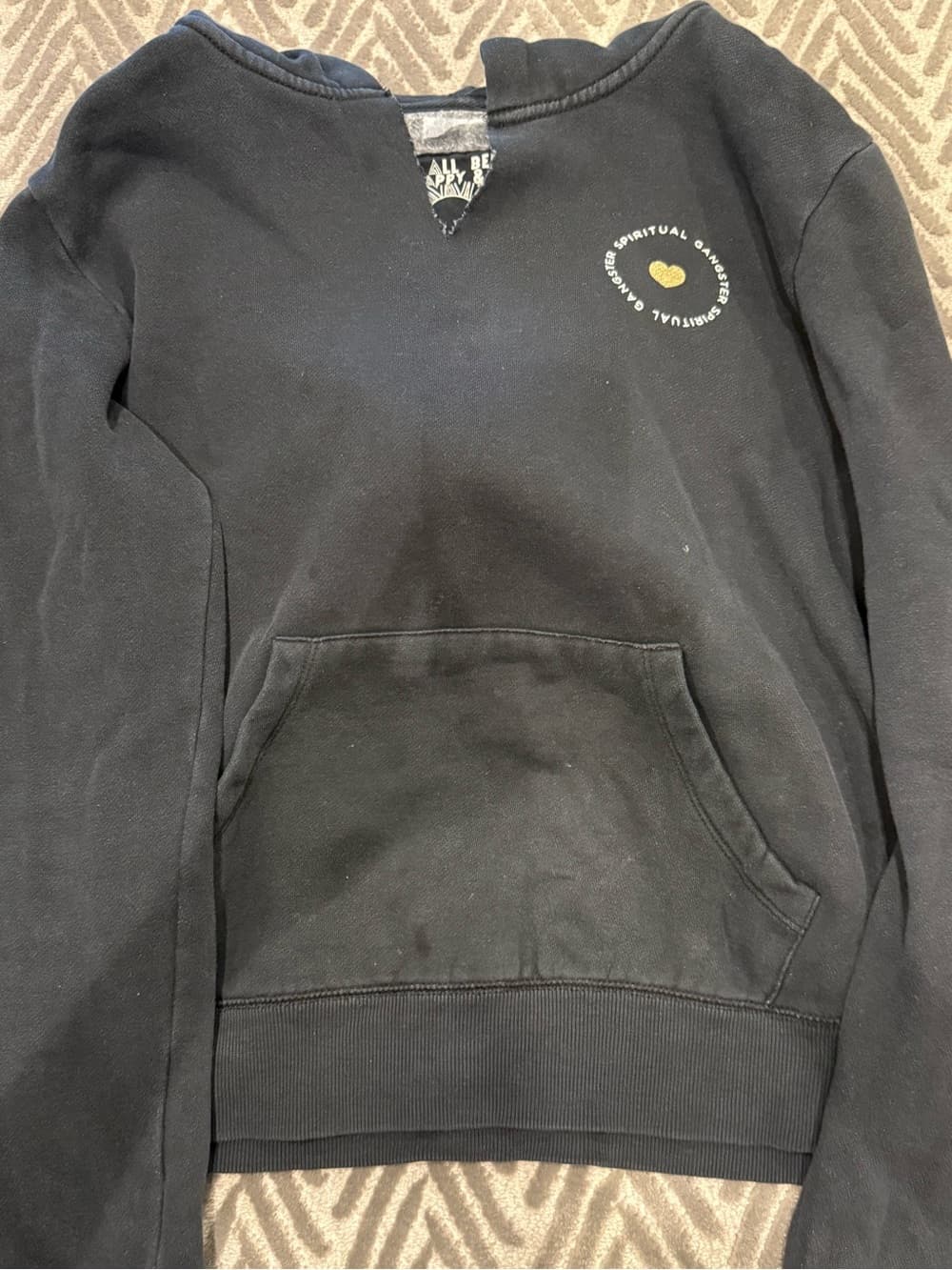 Spiritual Gangster Black Crewneck Sweatshirt with Gold Heart Logo - Thumbnail 2