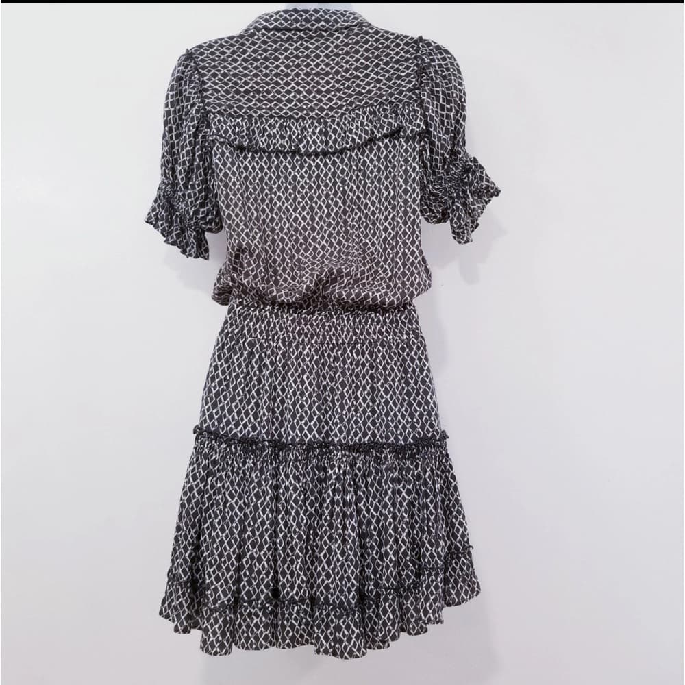 Skylar + Madison Brown and White Ruffled Puff Sleeve Mini Dress - Thumbnail 4