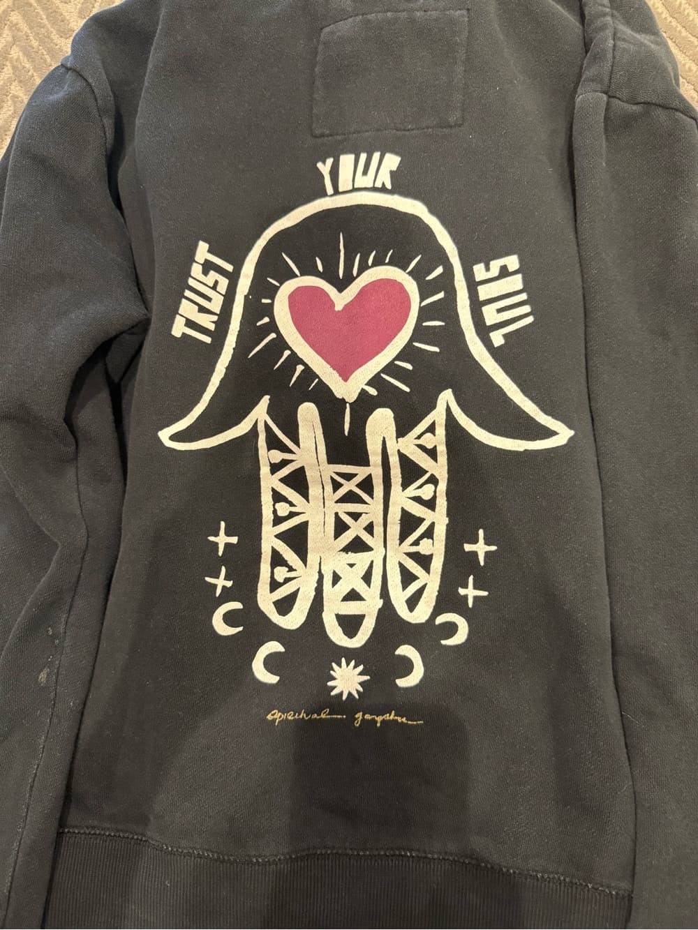 Spiritual Gangster Black Crewneck Sweatshirt with Gold Heart Logo - Thumbnail 5