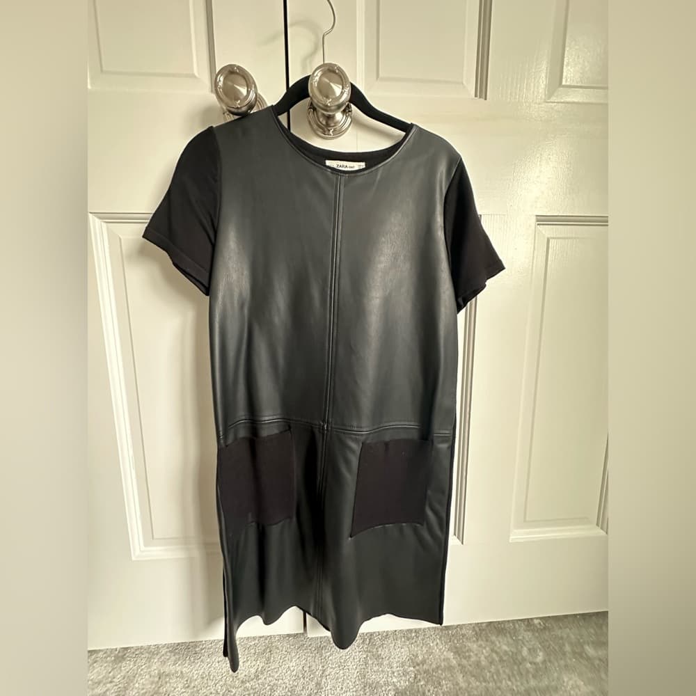 Zara Knit Black Faux Leather Dress - Size M - Thumbnail 2