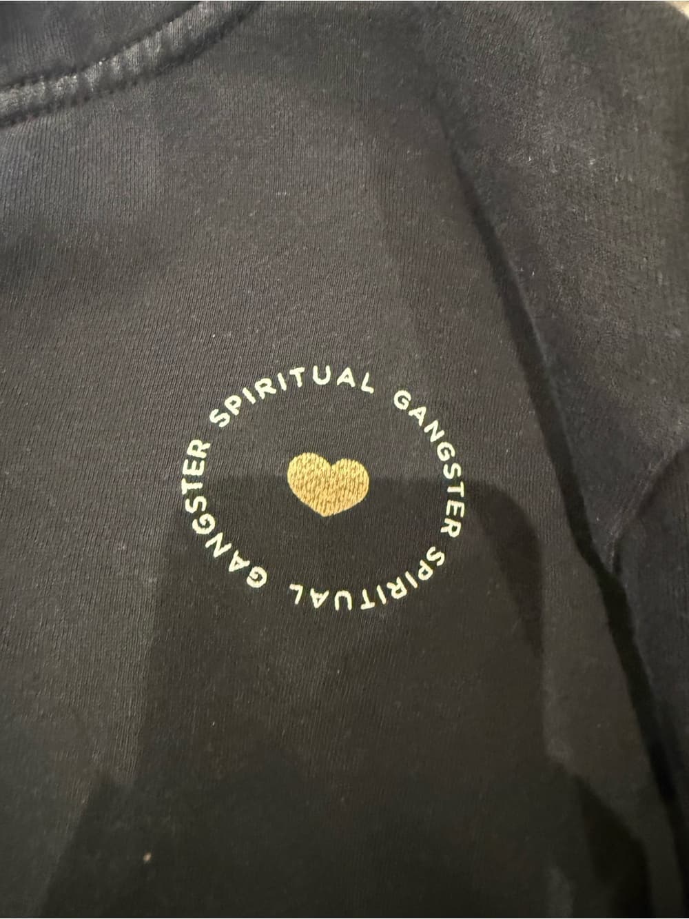 Spiritual Gangster Black Crewneck Sweatshirt with Gold Heart Logo - Thumbnail 3