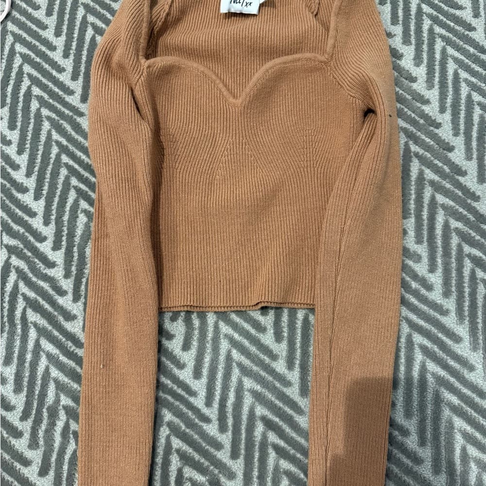 Princess Polly Ribbed Sweetheart Knit Crop Top - Camel Tan - Thumbnail 3