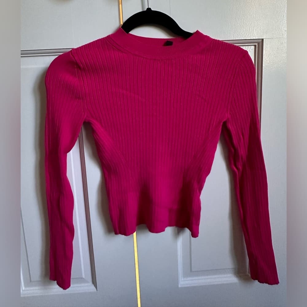 Ribbed Hot Pink Long Sleeve - Thumbnail 2