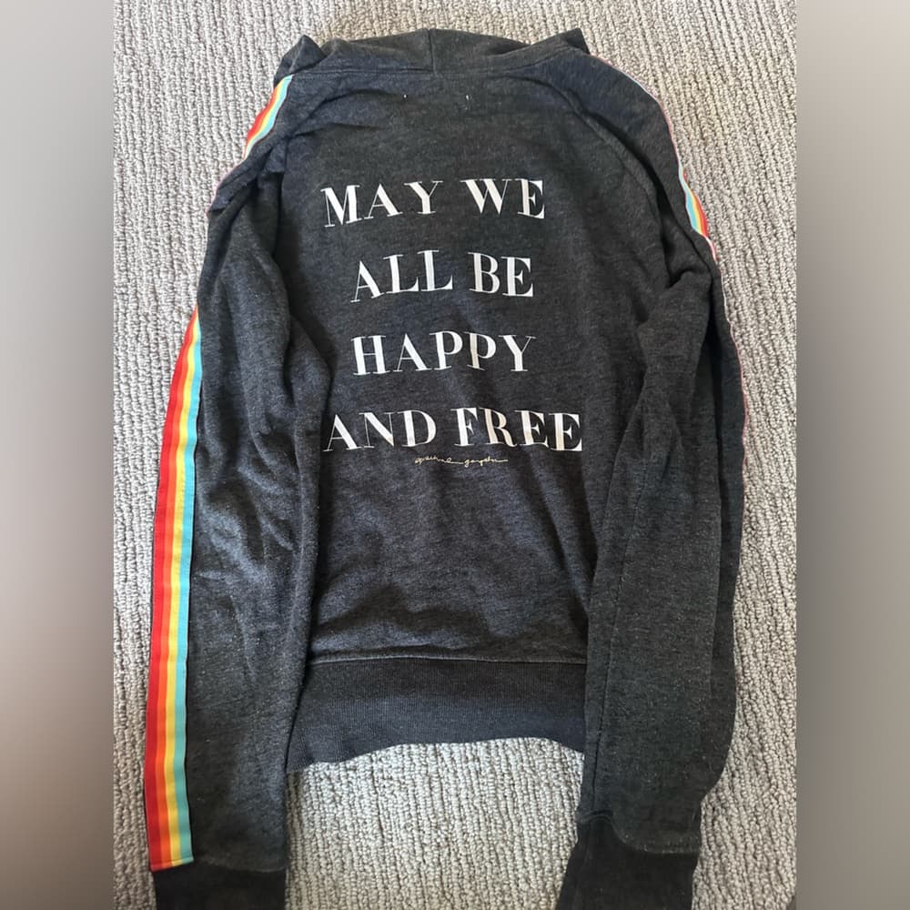 Spiritual Gangster Women's Gray Hoodie with Rainbow Stripes - Thumbnail 4