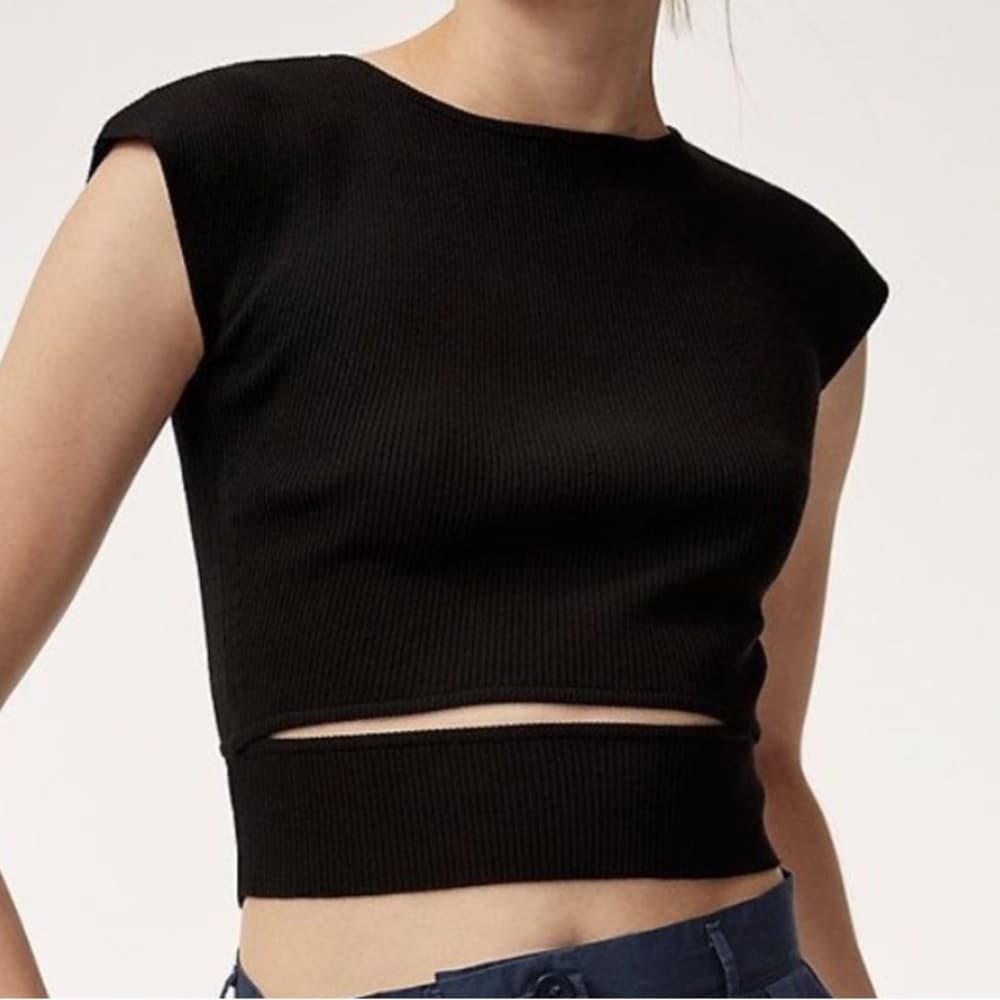 Aritzia Wilfred Cut-Out Knit Top in Black (Size S) - Thumbnail 2