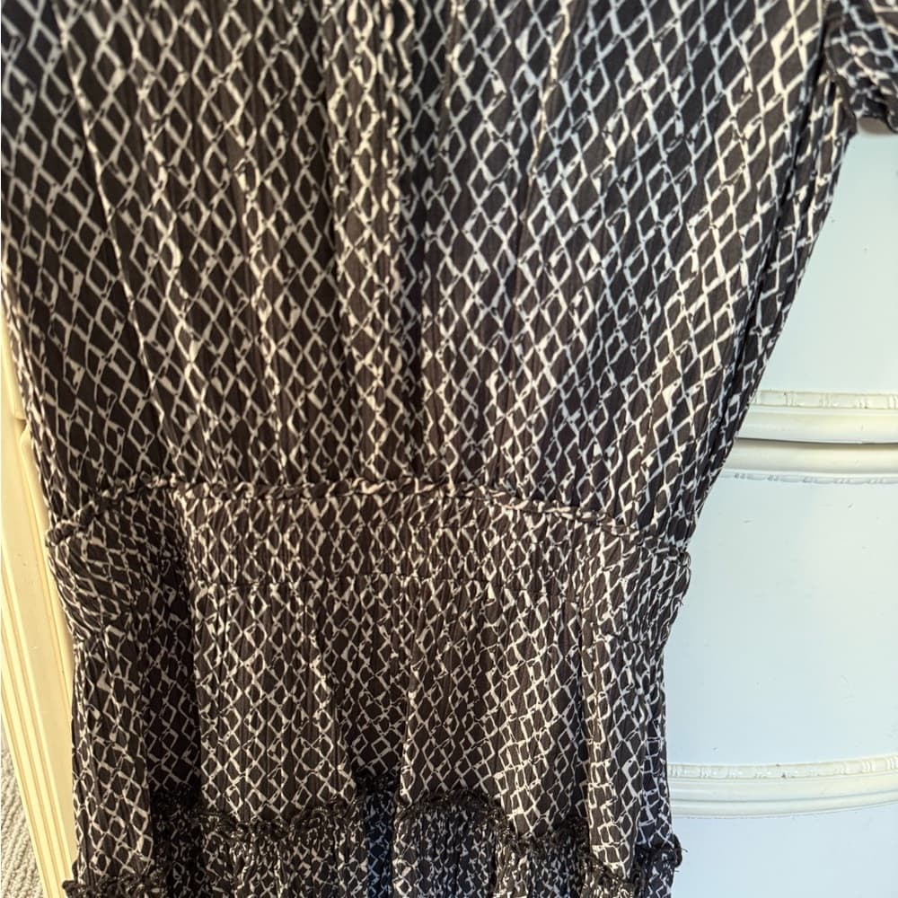 Skylar + Madison Brown and White Ruffled Puff Sleeve Mini Dress - Thumbnail 9