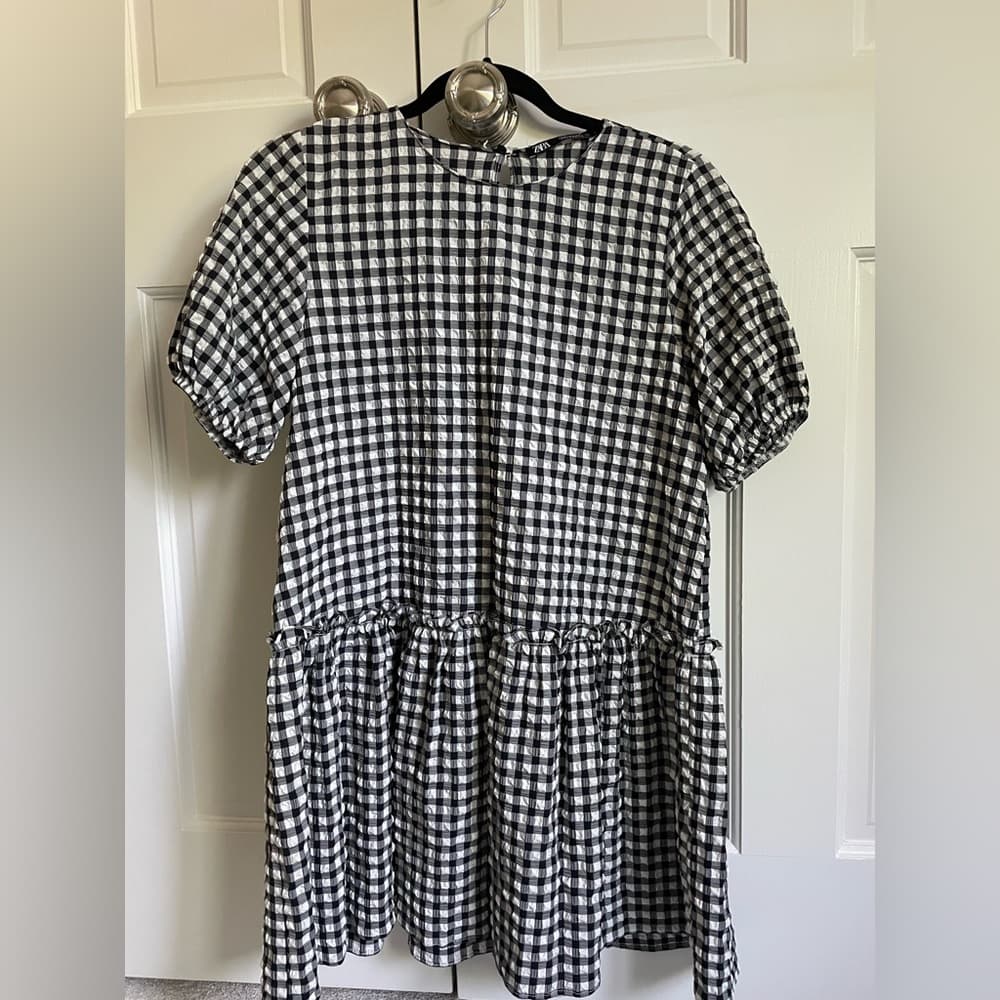 Zara | Black and White Gingham Tiered Mini Dress - Thumbnail 3