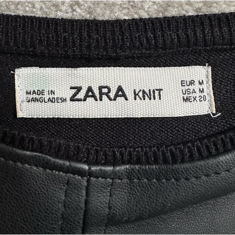 Zara Knit Black Faux Leather Dress - Size M - Thumbnail 3