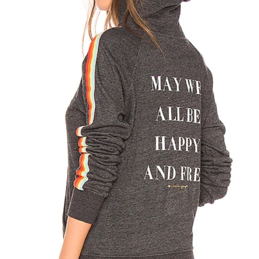 Spiritual Gangster Women's Gray Hoodie with Rainbow Stripes - Thumbnail 2