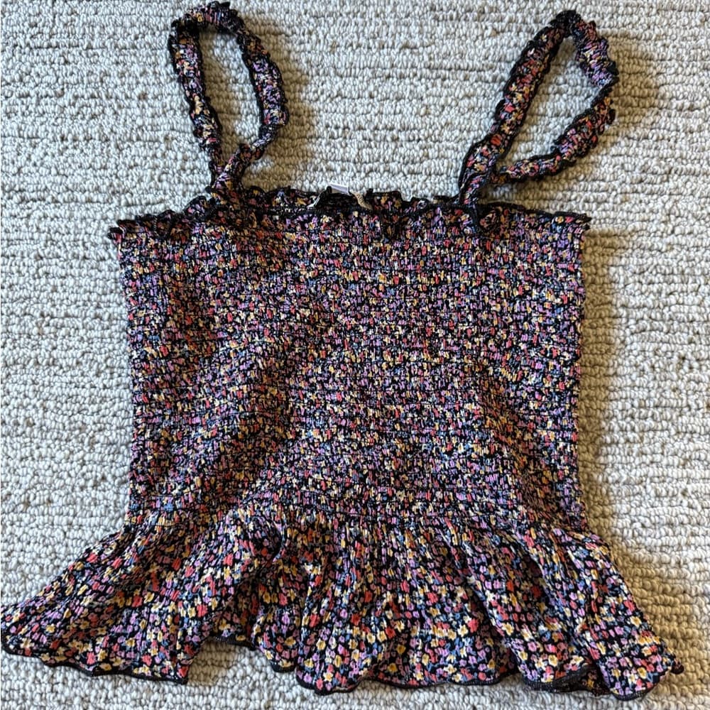 Patrons of Peace Red and Brown Smocked Peplum Camisole - Thumbnail 2
