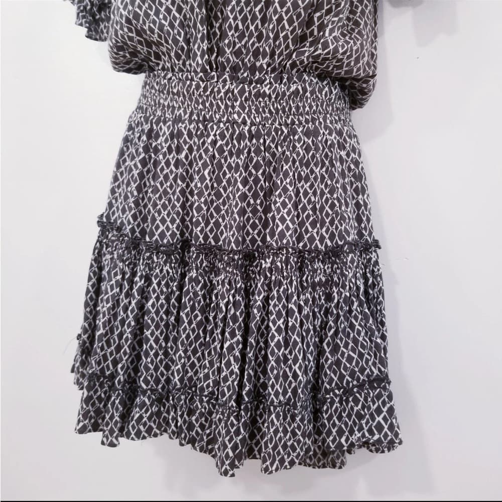 Skylar + Madison Brown and White Ruffled Puff Sleeve Mini Dress - Thumbnail 3