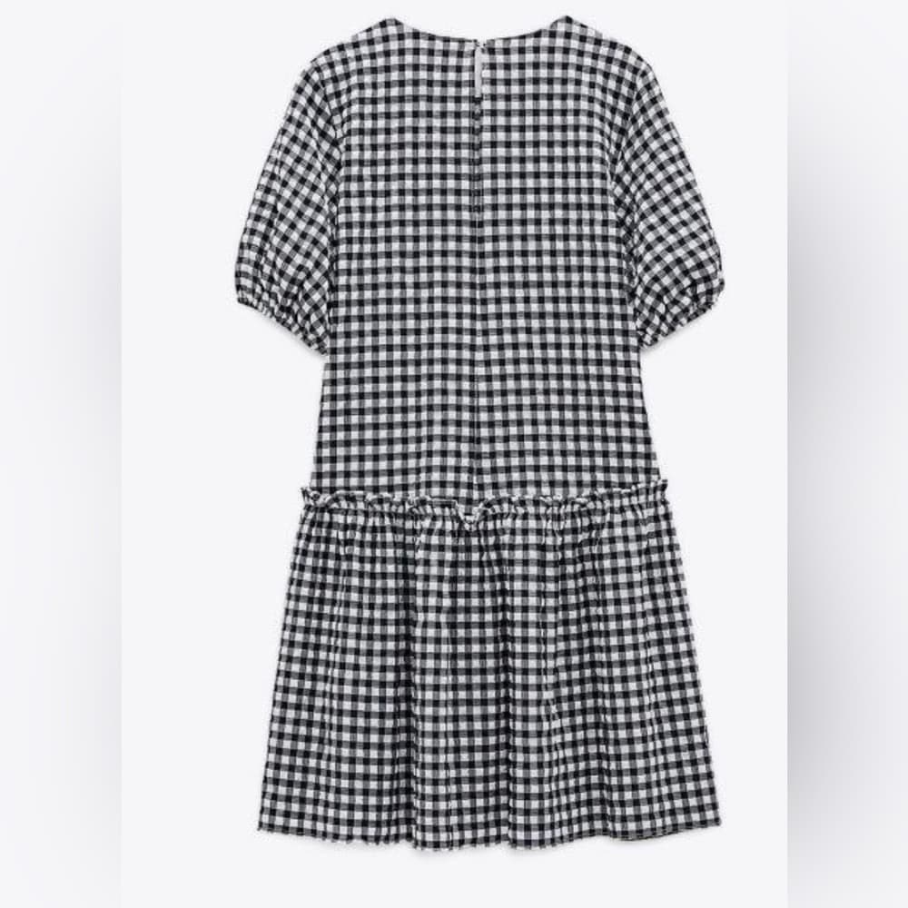 Zara | Black and White Gingham Tiered Mini Dress - Thumbnail 2