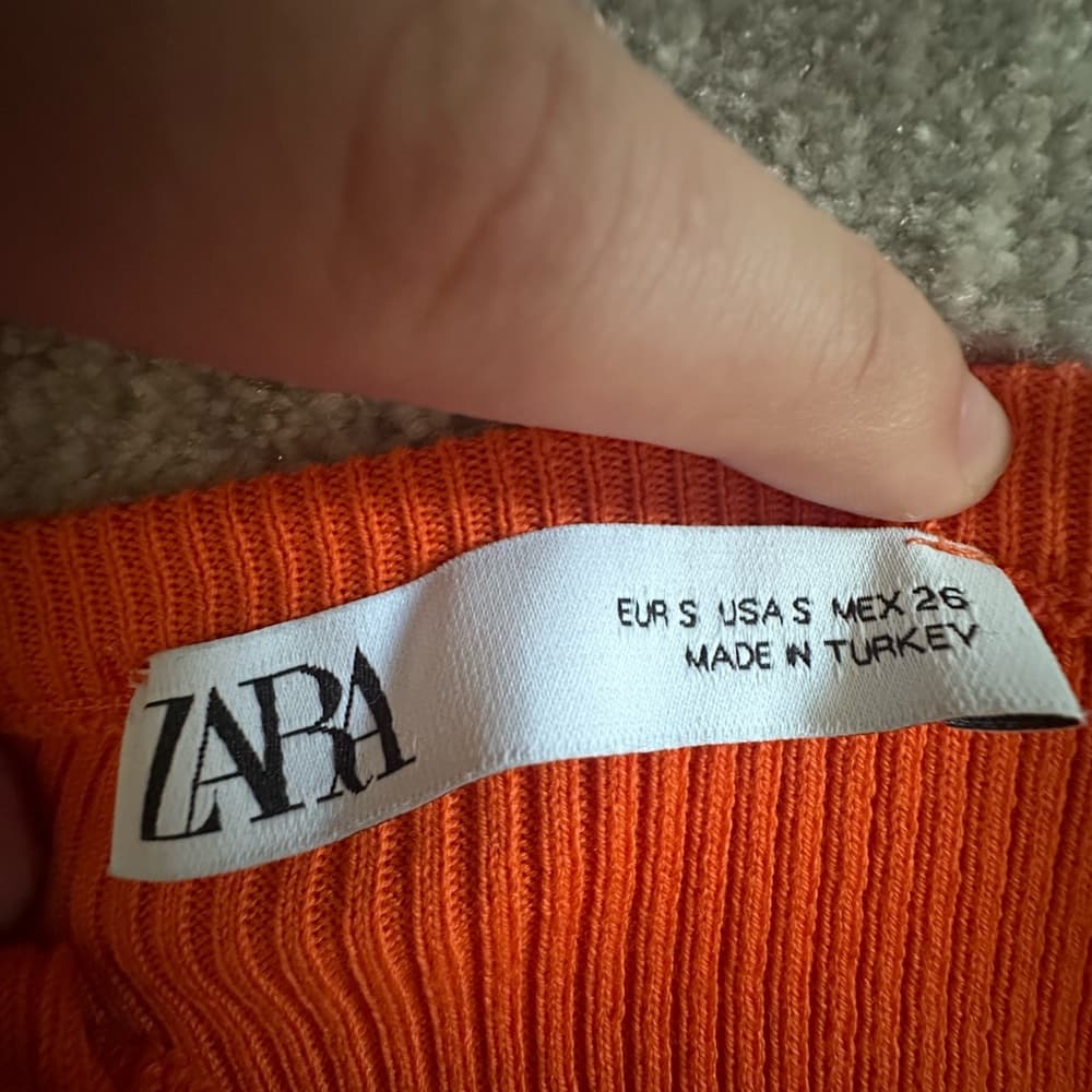 Zara Orange Muscle Tee Crop Top with Tie Front - Thumbnail 4