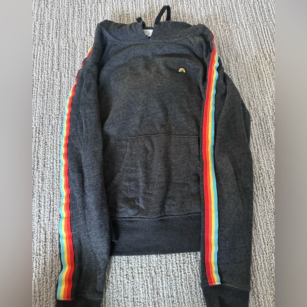 Spiritual Gangster Women's Gray Hoodie with Rainbow Stripes - Thumbnail 3
