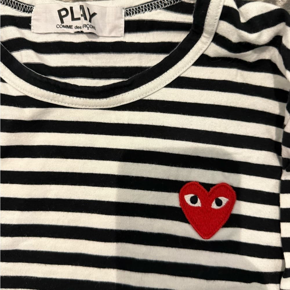 Commes des Garcons Play Striped Long-Sleeve Tee with Red Heart Patch - Thumbnail 3