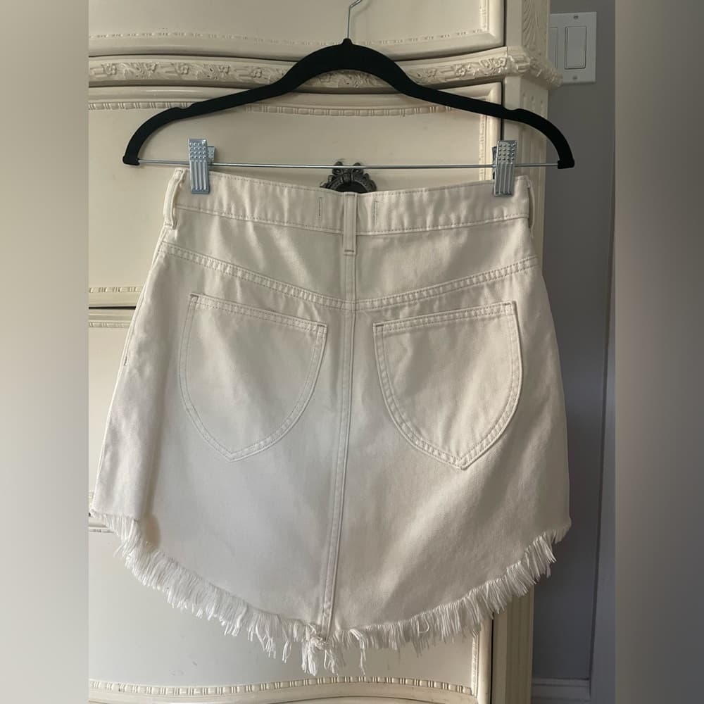 Free People Bailey Fray Hem White Denim Mini Skirt - Thumbnail 6