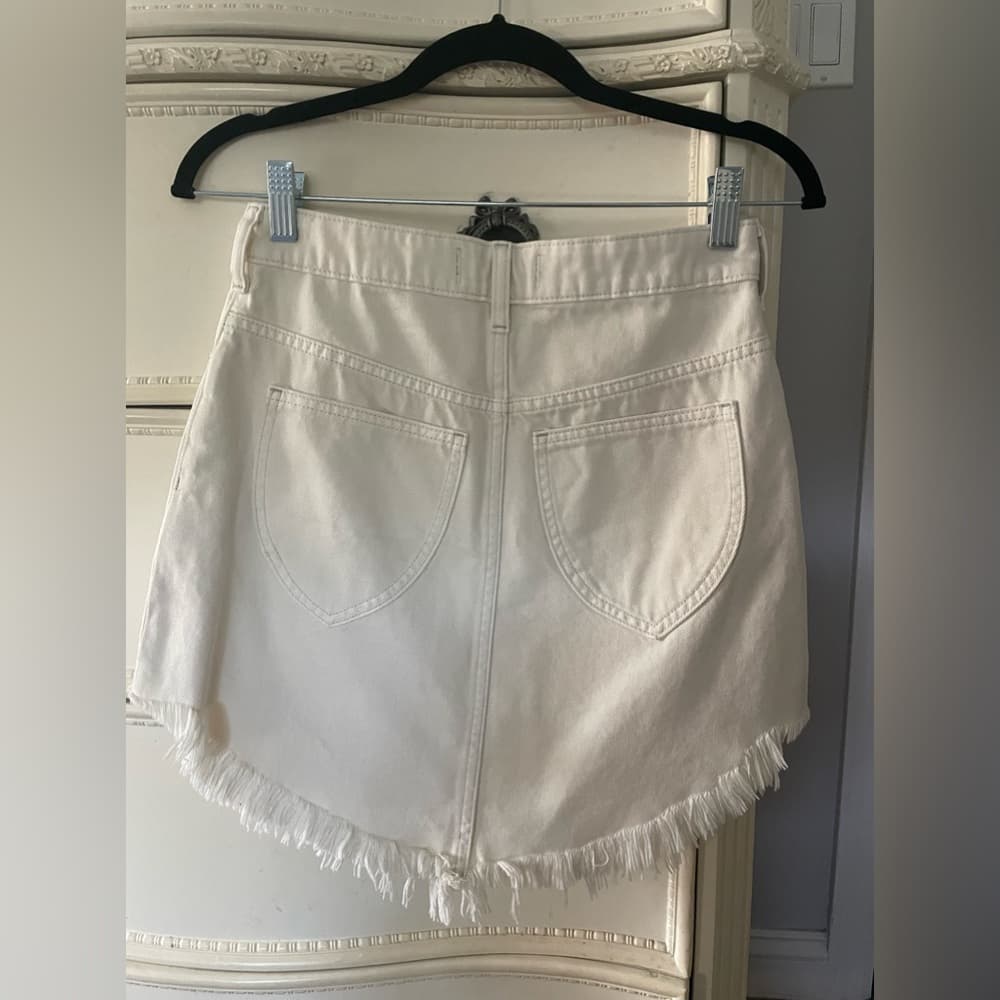 Free People Bailey Fray Hem White Denim Mini Skirt - Thumbnail 8