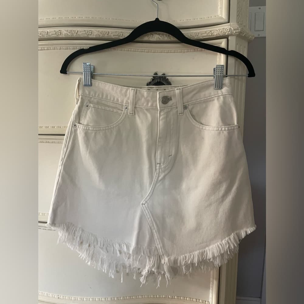 Free People Bailey Fray Hem White Denim Mini Skirt - Thumbnail 5