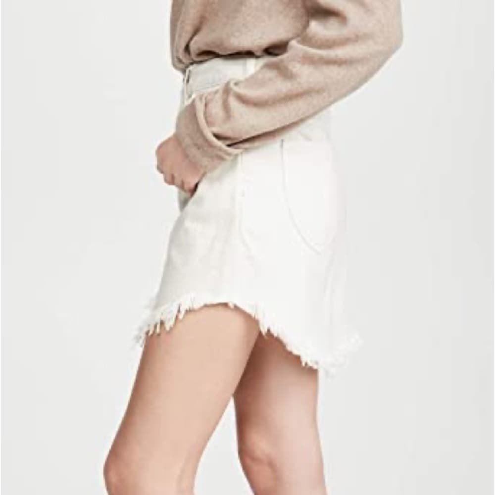 Free People Bailey Fray Hem White Denim Mini Skirt - Thumbnail 3