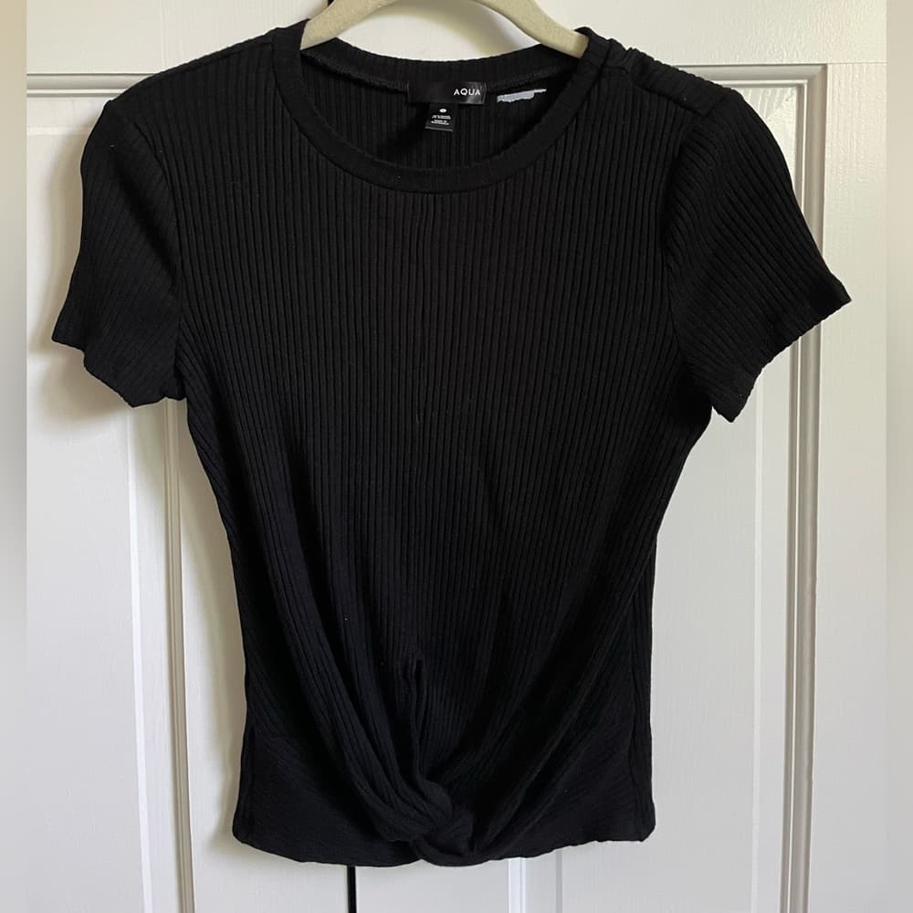 AQUA | Black twisted knot front shirt - Size S - Thumbnail 3