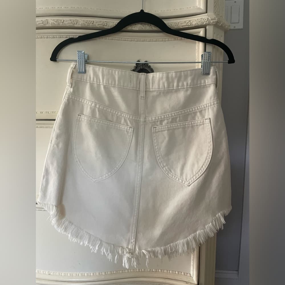 Free People Bailey Fray Hem White Denim Mini Skirt - Thumbnail 7