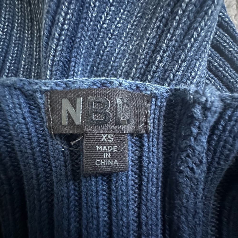 NBD Navy Ribbed One-Shoulder Top - Thumbnail 4
