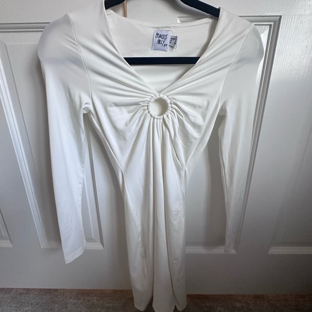 Princess Polly White Ruched Tie Front Dress - Thumbnail 2