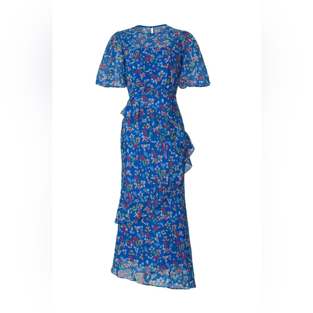 SALONI Blue Floral Ruffle Maxi Dress - Thumbnail 3