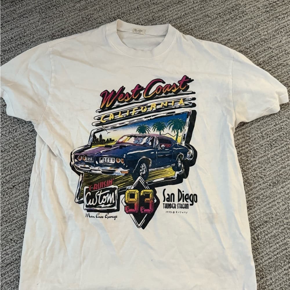 Brandy Melville White Short Sleeve Tee with Retro Car Graphic - Thumbnail 2