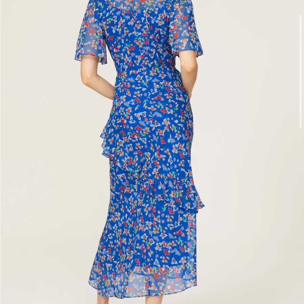SALONI Blue Floral Ruffle Maxi Dress - Thumbnail 2