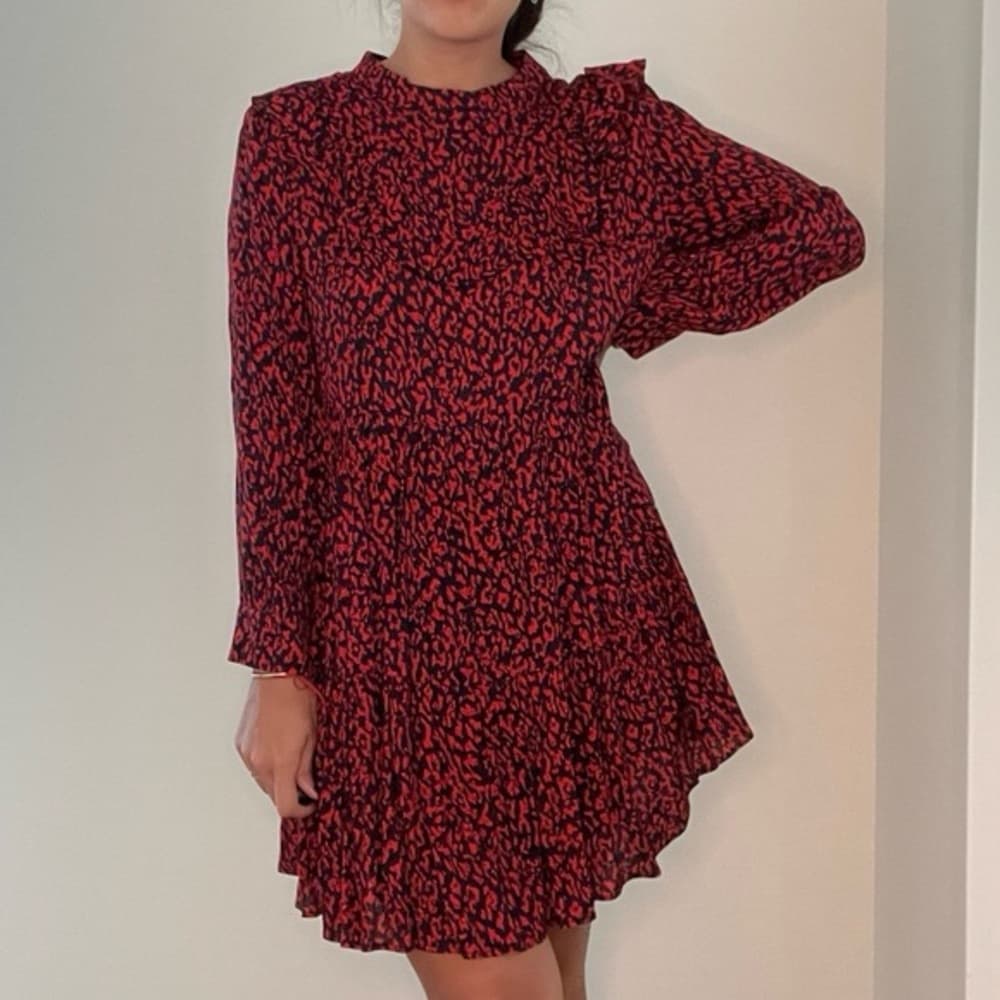 Zara Red and Black Long Sleeve Dress - Thumbnail 2
