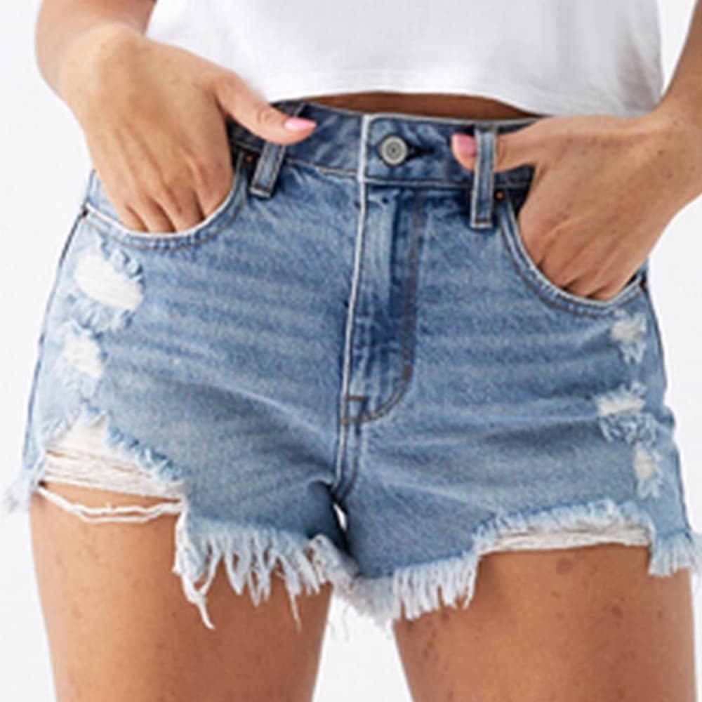 PacSun Blue High Waisted Denim Festival Shorts - Thumbnail 5