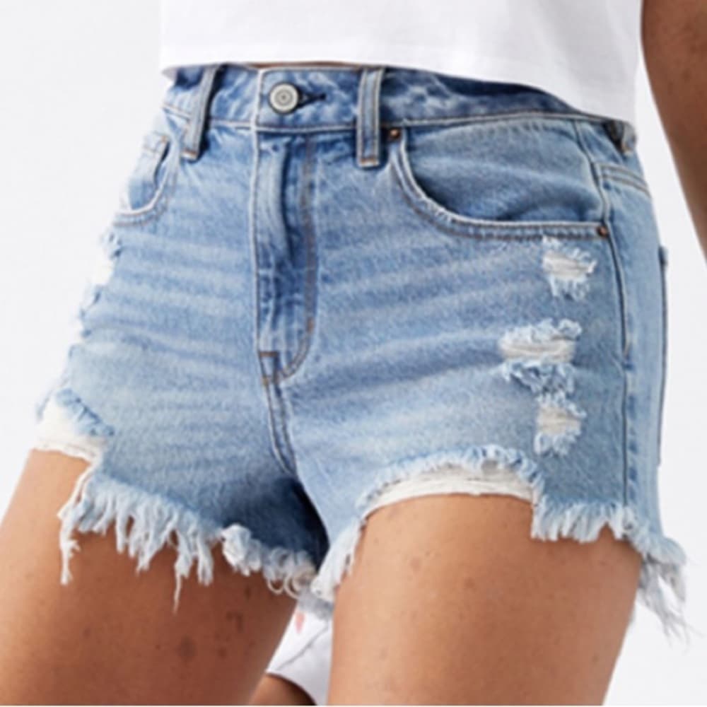 PacSun Blue High Waisted Denim Festival Shorts - Thumbnail 4
