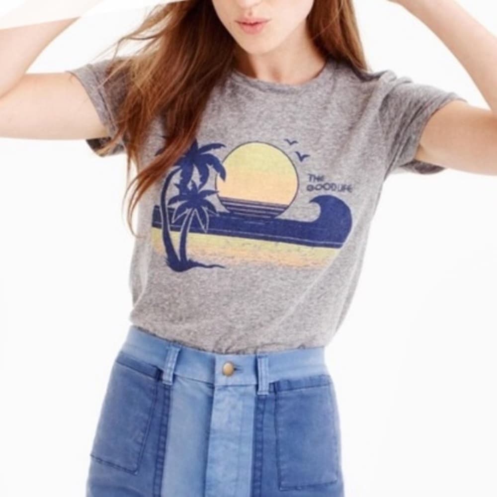 J CREW The Good Life Grey Logo Tshirt - S - Thumbnail 4