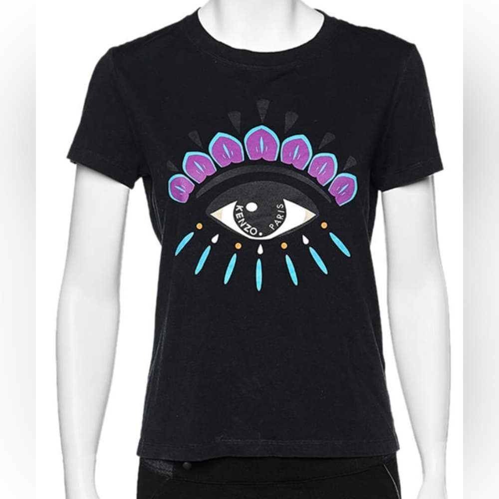 Kenzo Black Cotton Eye Printed T-Shirt - Thumbnail 2